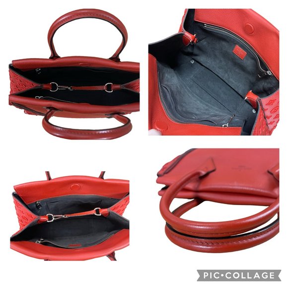 LOUIS VUITTON Authentic W Veau PM Cachemire Red Leather Tote Handbag Monogram LV - Picture 3 of 10